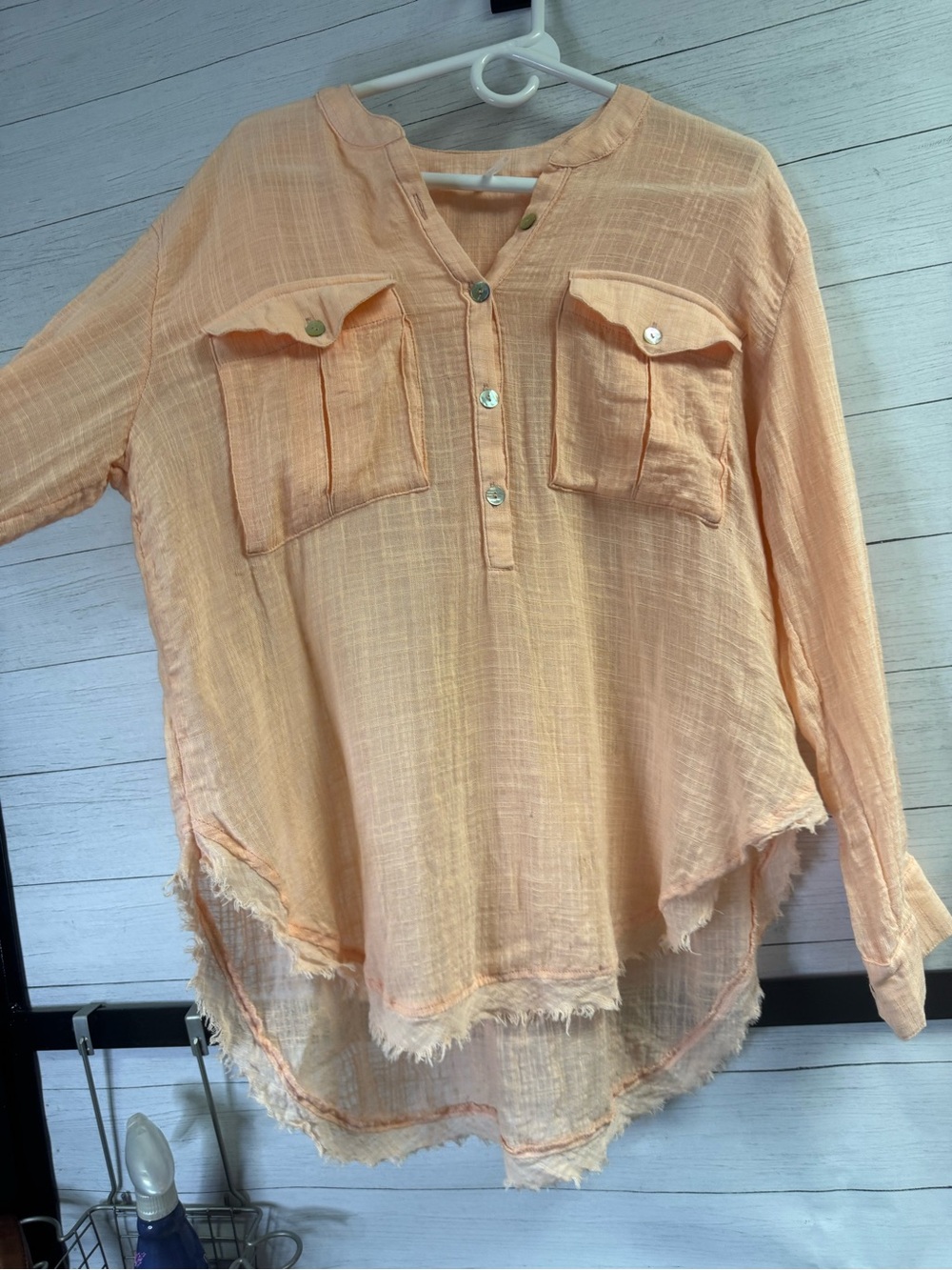 Free People Peach Gauze Raw Hem Oversized Tunic Top M/L Boho Clean Beauty - Picture 8 of 15